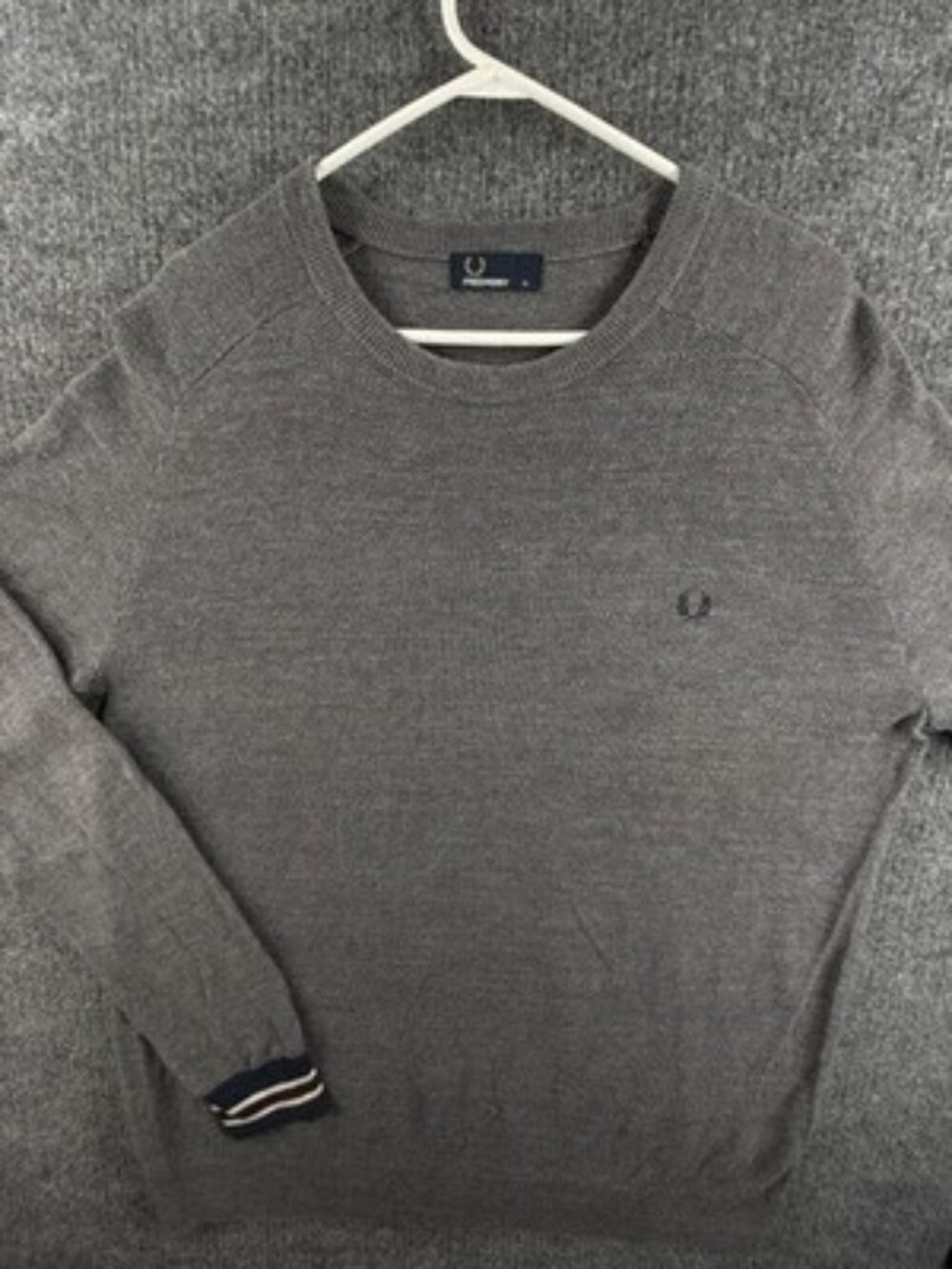 Fred Perry Cotton Crew Neck Logo XL Pullover Sweater Gray Long Sleeve Knit Solid